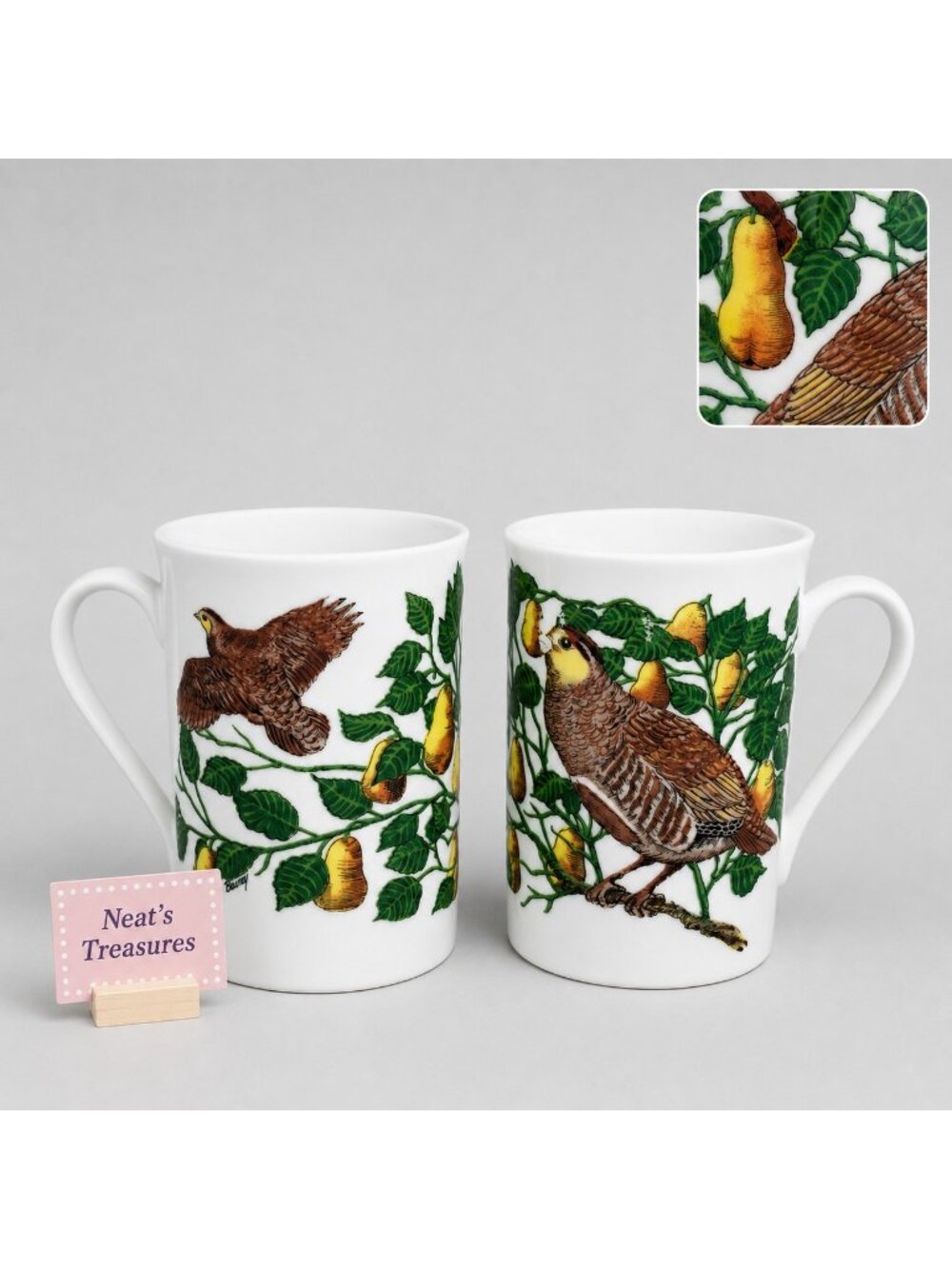 POTPOURRI PRESS Bone China 1993 Partridge Pear Tree Birds Coffee Tea Cup Set 2